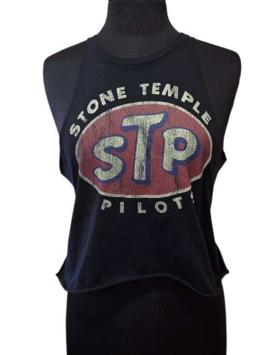 Stone Temple Pilots Tops - Stone Temple Pilots Custom Cut Tank Top Slim Large Black Band Graphic Crop Tank